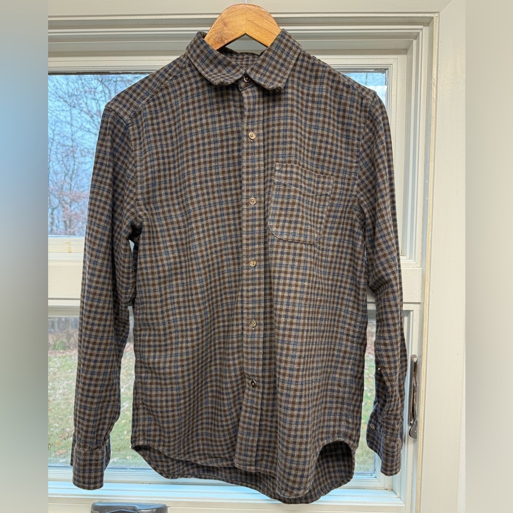 Buck Mason Blue and Brown Plaid Shirt